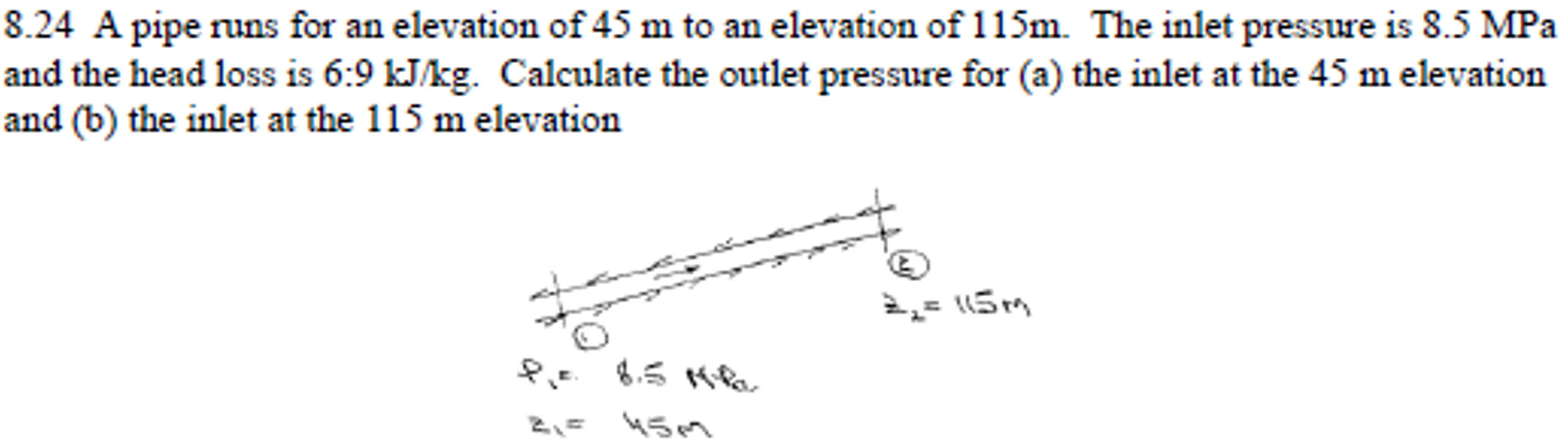 Solved 8.24 A pipe runs for an elevation of 45 m to an