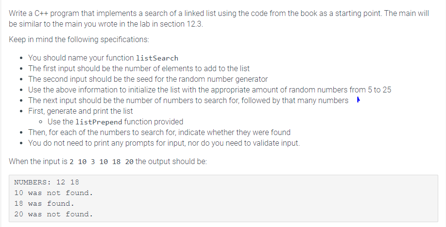 Solved Write a C++ program that implements a search of a | Chegg.com