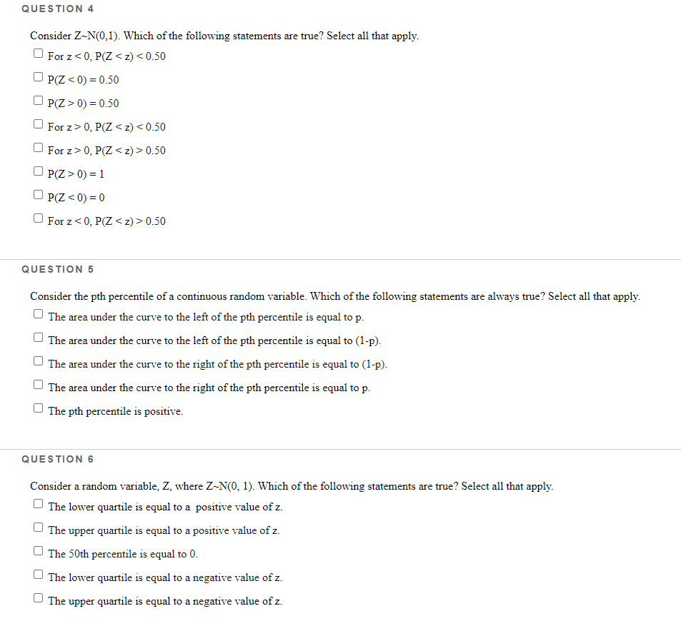 Solved Question 4 Consider Z N 0 1 Which Of The Followi Chegg Com