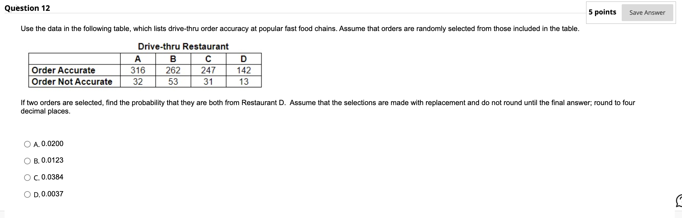 Solved Question 12 Use the data in the following table, | Chegg.com