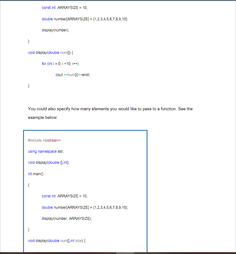 Solved Passing Arrays to Functions (Read this material | Chegg.com