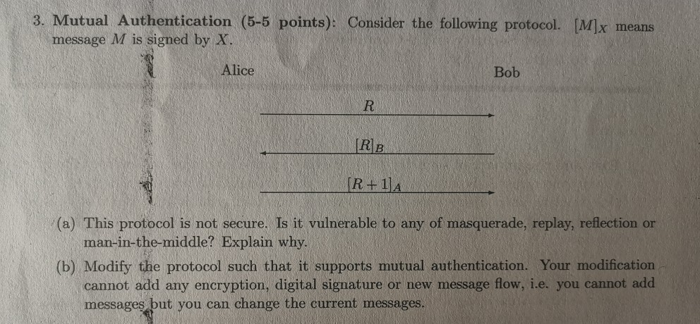 Solved 3. Mutual Authentication (5-5 Points): Consider The | Chegg.com