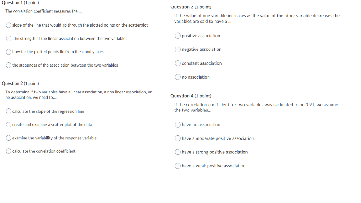 Solved Question 1 (1 point) The correlation coefficient | Chegg.com