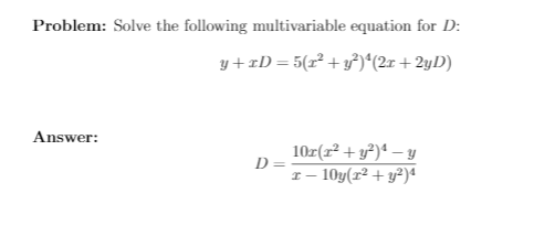 Solved Help to solve this multivariable Equation. It would | Chegg.com