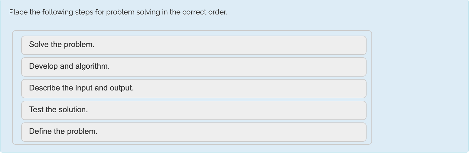 Solved Place the following steps for problem solving in the | Chegg.com