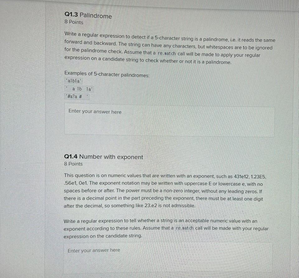 Q1 Regular Expressions 34 Points For each of these | Chegg.com