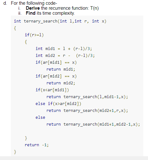Solved == d. For the following code- i. Derive the | Chegg.com