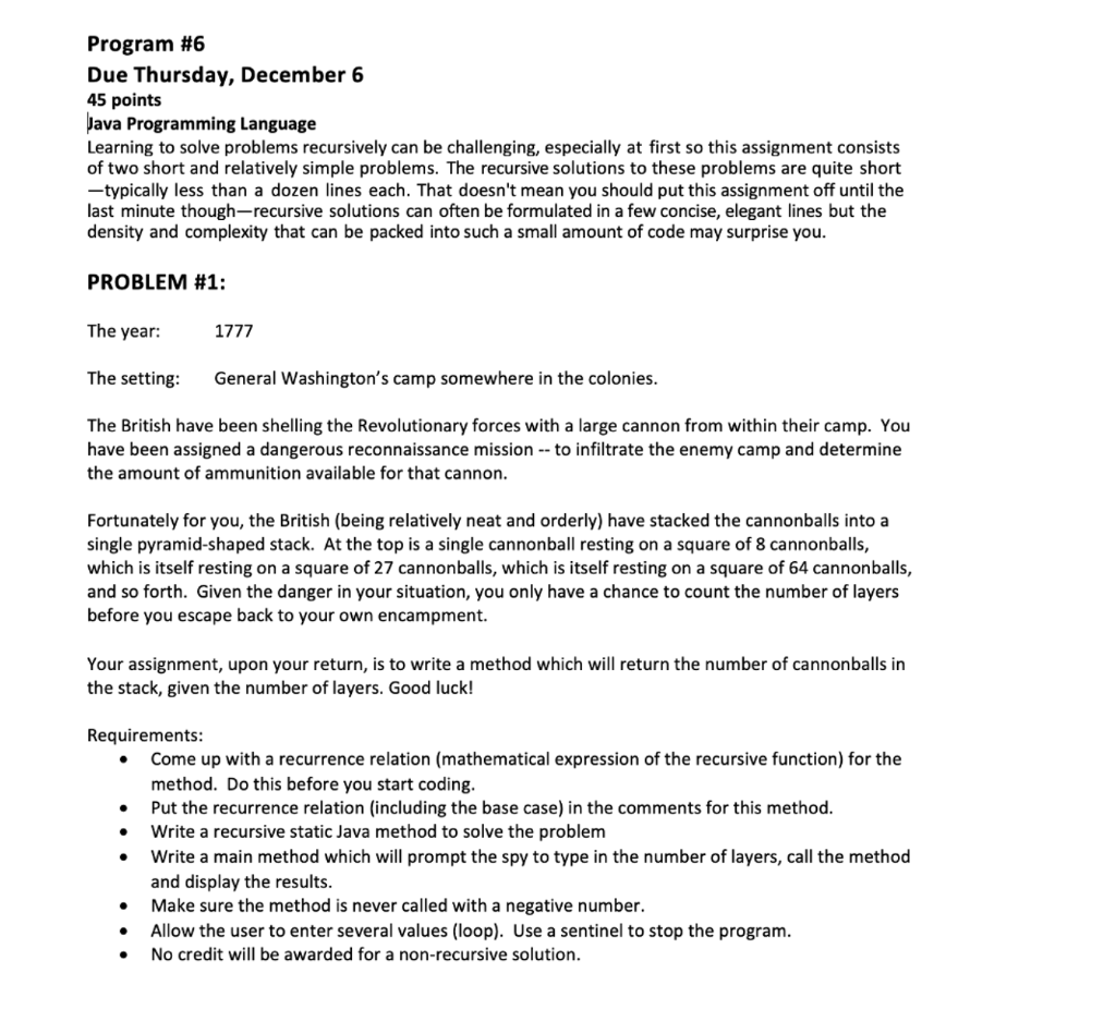 Solved Program #6 Due Thursday, December 6 45 points Java | Chegg.com