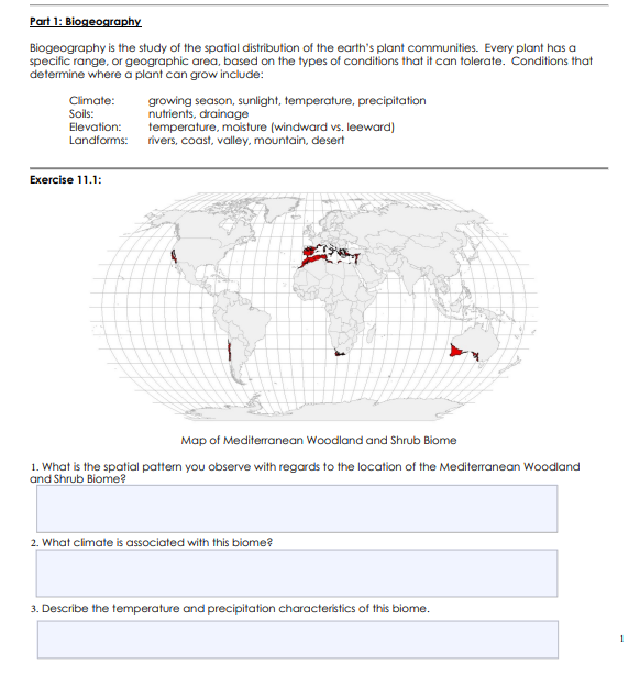 Solved Part 1: Biogeography Biogeography Is The Study Of The | Chegg.com