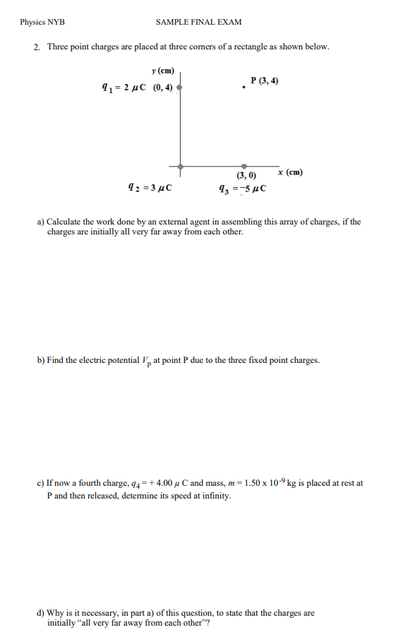 Solved Physics NYB SAMPLE FINAL EXAM 2. Three Point Charges | Chegg.com