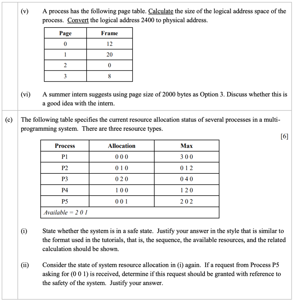 Solved (v) A process has the following page table. Calculate | Chegg.com