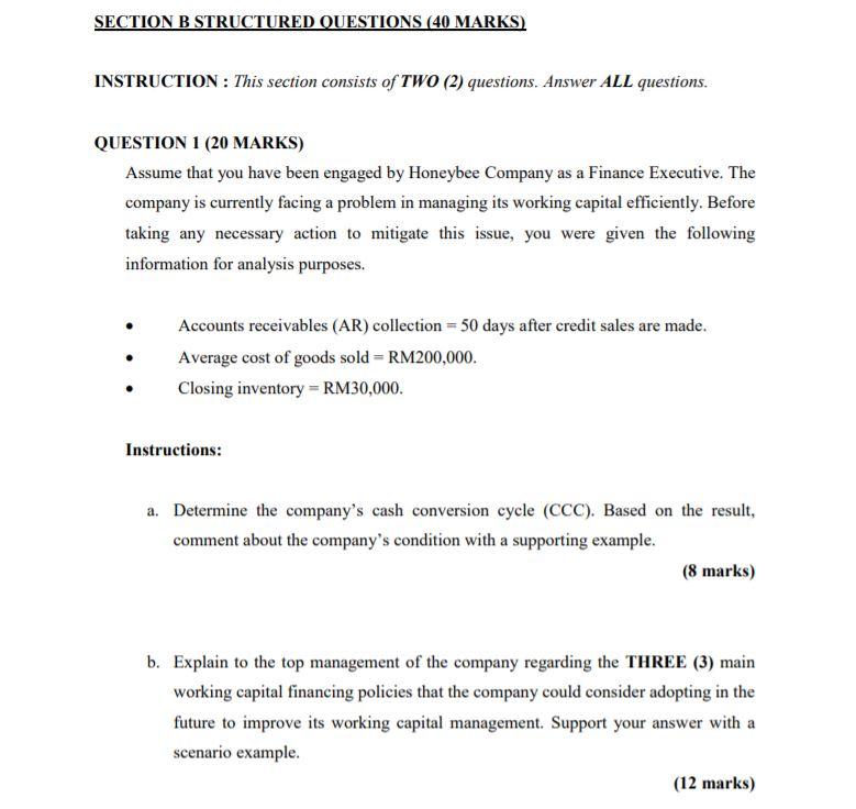Solved SECTION B STRUCTURED QUESTIONS (40 MARKS) INSTRUCTION | Chegg.com