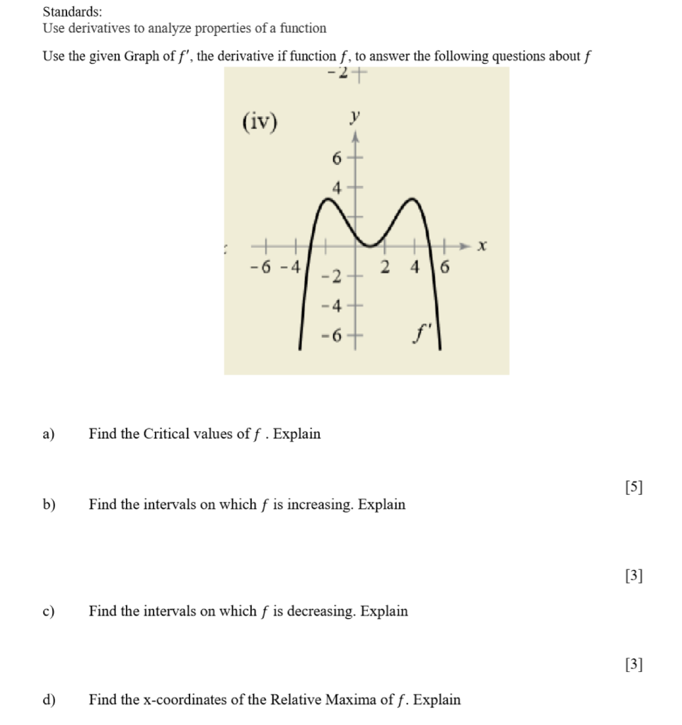 Solved Standards: Use derivatives to analyze properties of a | Chegg.com
