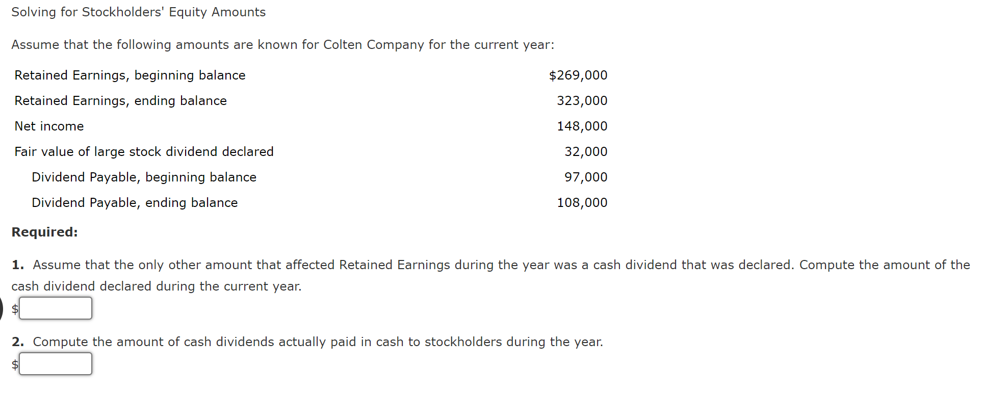 Solved Solving For Stockholders' Equity Amounts Assume That | Chegg.com