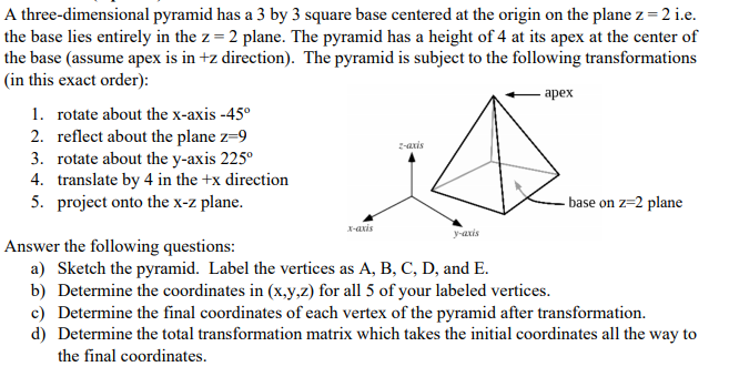 Solved A three-dimensional pyramid has a 3 by 3 square base | Chegg.com