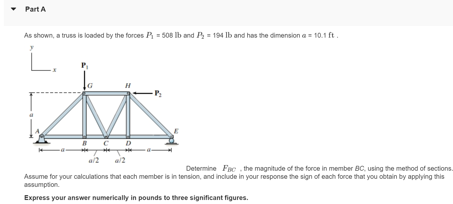 Solved As shown, a truss is loaded by the forces P1=508lb | Chegg.com