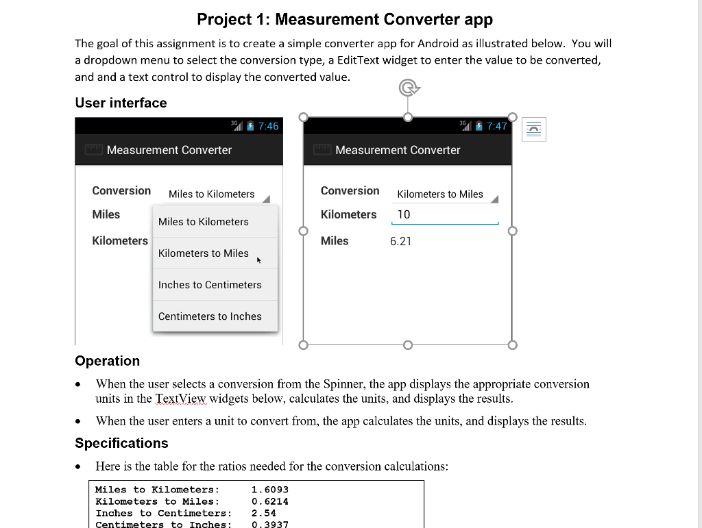 Project 1: Measurement Converter app The goal of this | Chegg.com