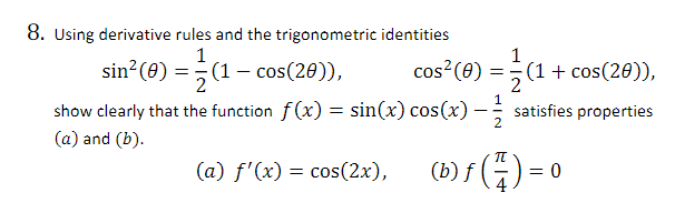 derivative of sin 2 theta cos theta