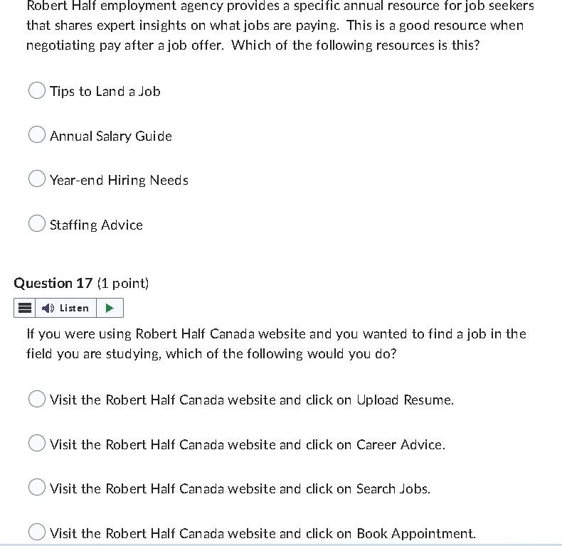 Solved Robert Half employment agency provides a specific | Chegg.com