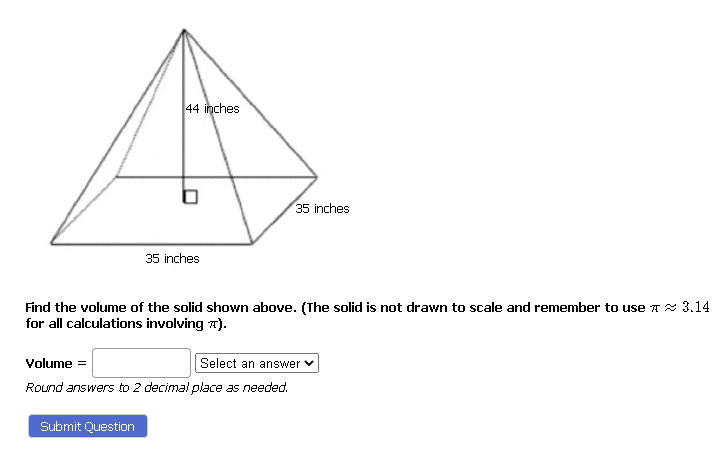 Solved 44 inches 35 inches 35 inches Find the volume of the | Chegg.com