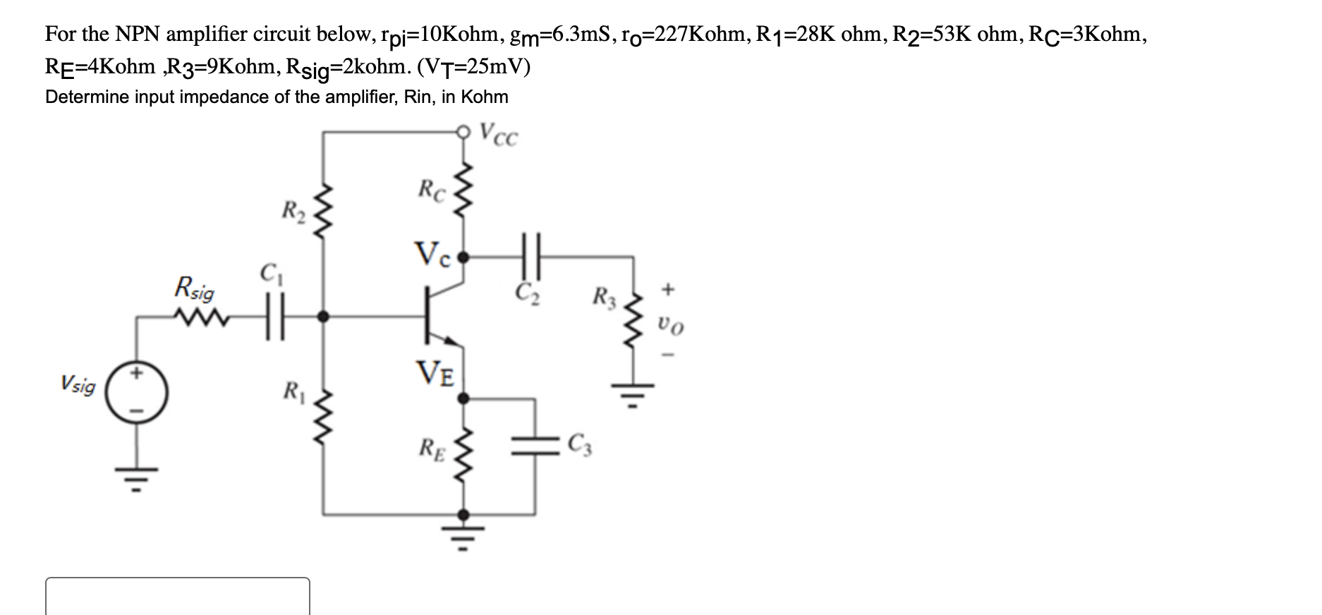For the NPN amplifier circuit below,