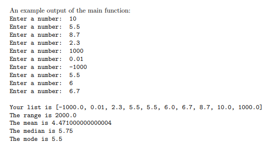 Solved Statistics of a List (27 points] For this question, | Chegg.com