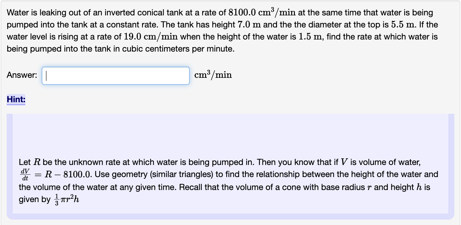 Solved Water is leaking out of an inverted conical tank at a