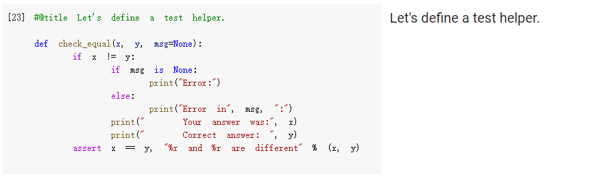 Solved [23] #@title Let's define test helper. Let's define a | Chegg.com