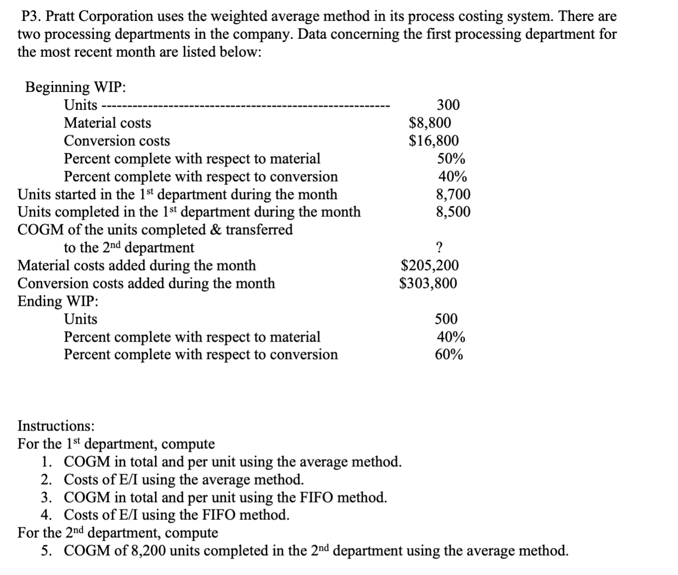 Solved P3. Pratt Corporation uses the weighted average | Chegg.com