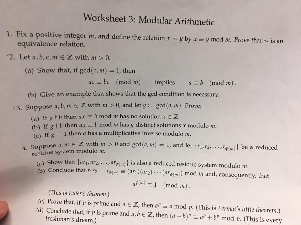 Solved Worksheet 3: Modular Arithmetic 1. Fix a positive | Chegg.com