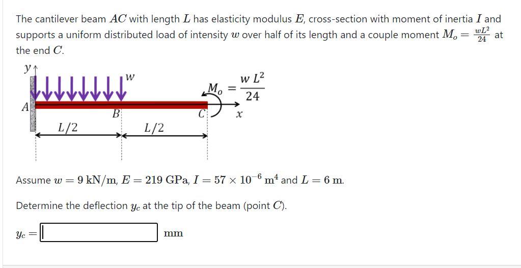 Solved wL The cantilever beam AC with length L has | Chegg.com