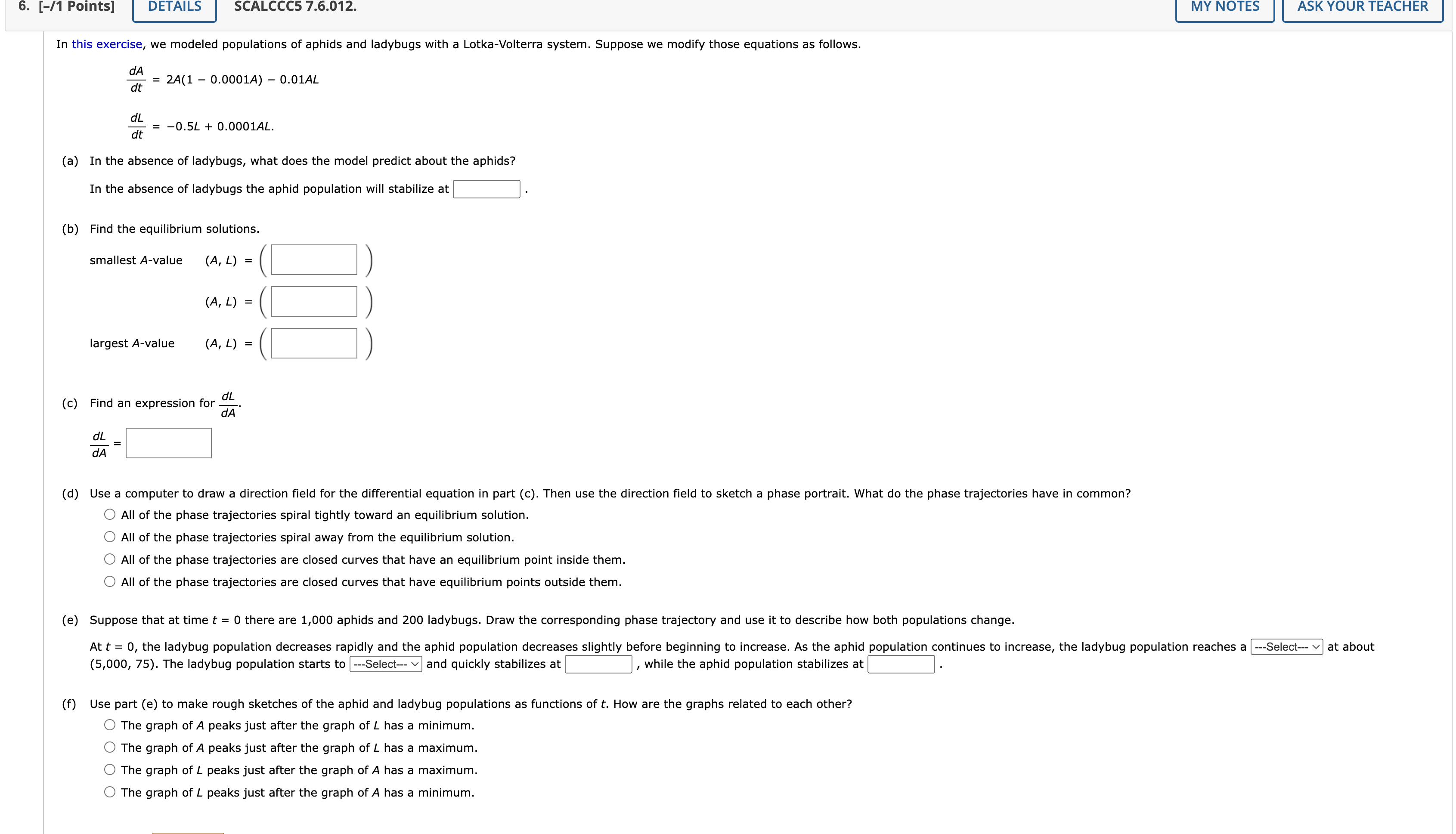 Solved dtdA=2A(1−0.0001A)−0.01ALdtdL=−0.5L+0.0001AL. (a) In | Chegg.com