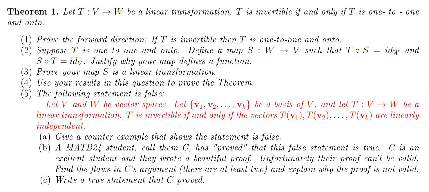 Solved Theorem 1. Let T:V + W Be A Linear Transformation. T | Chegg.com