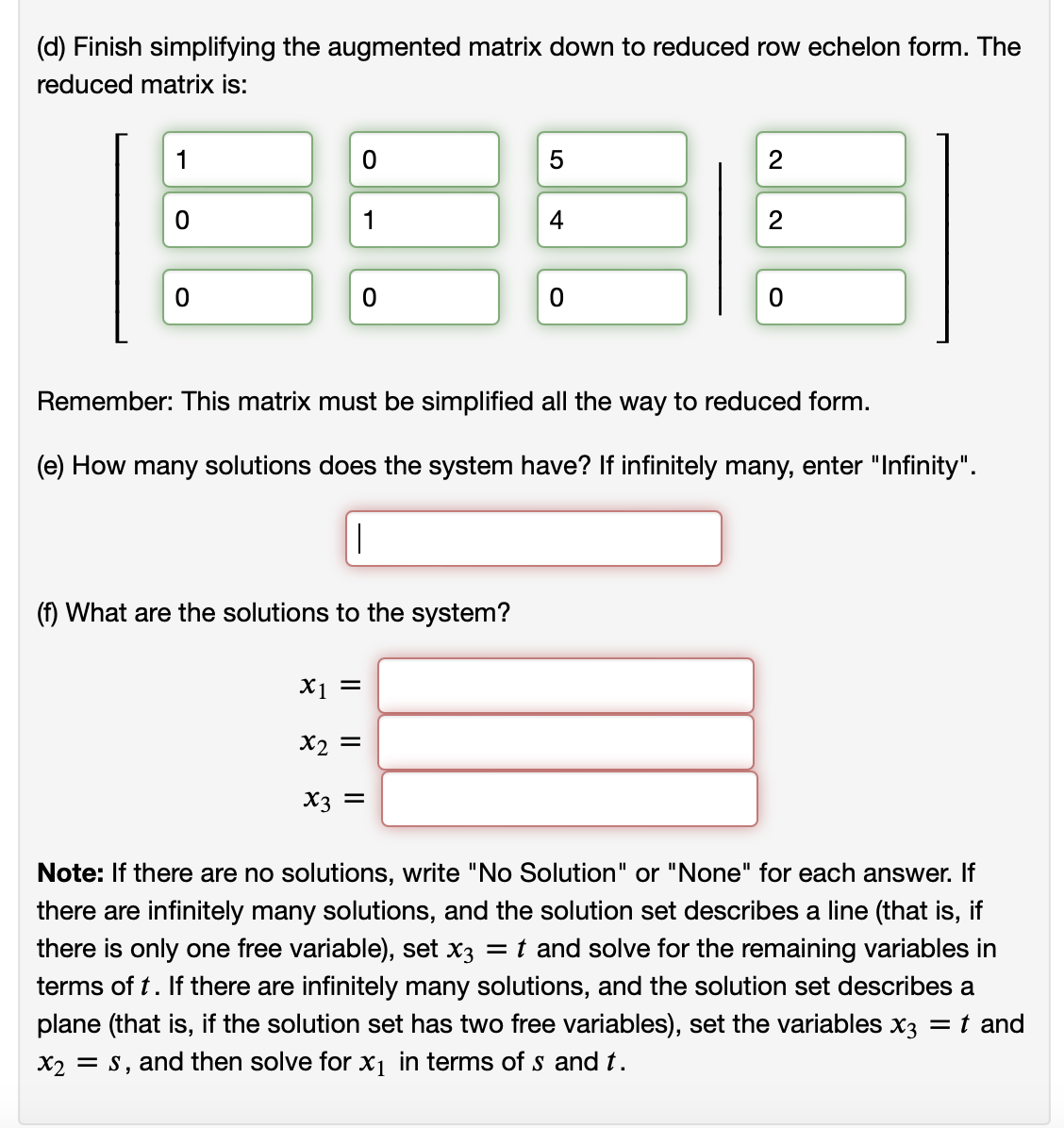 Solved (d) Finish simplifying the augmented matrix down to | Chegg.com