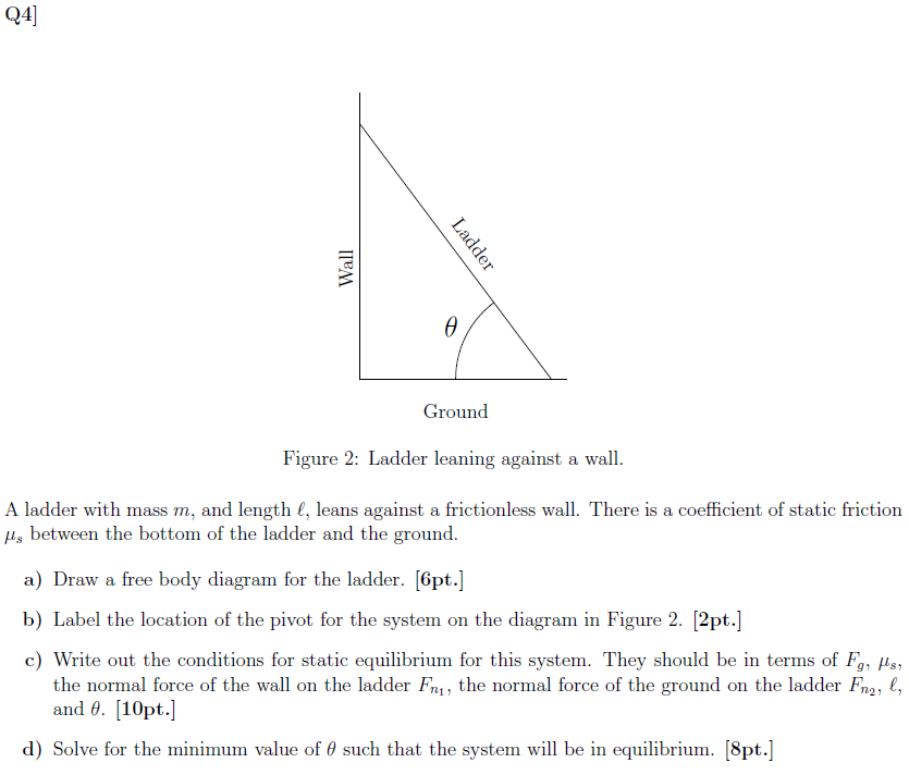 Solved Q4] Wall Ladder A Ground Figure 2: Ladder Leaning | Chegg.com