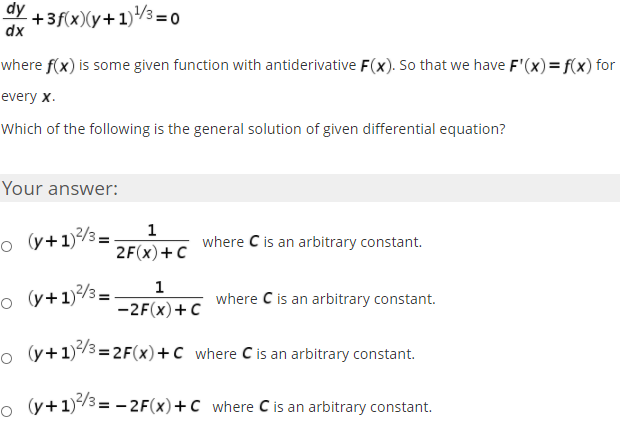 Solved dy dx +3f(x)(y+1)^3=0 where f(x) is some given | Chegg.com