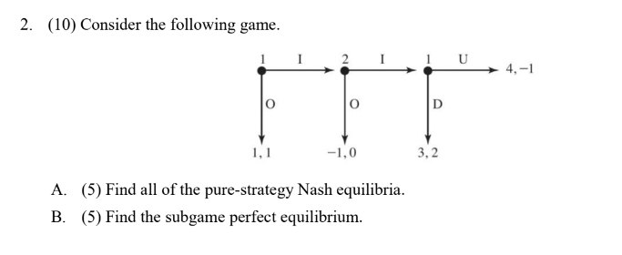 Solved 2. (10) Consider the following game. A. (5) Find all | Chegg.com