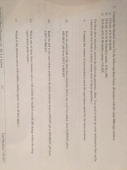 Solved 2. Consider The Titration Curves For The Following | Chegg.com