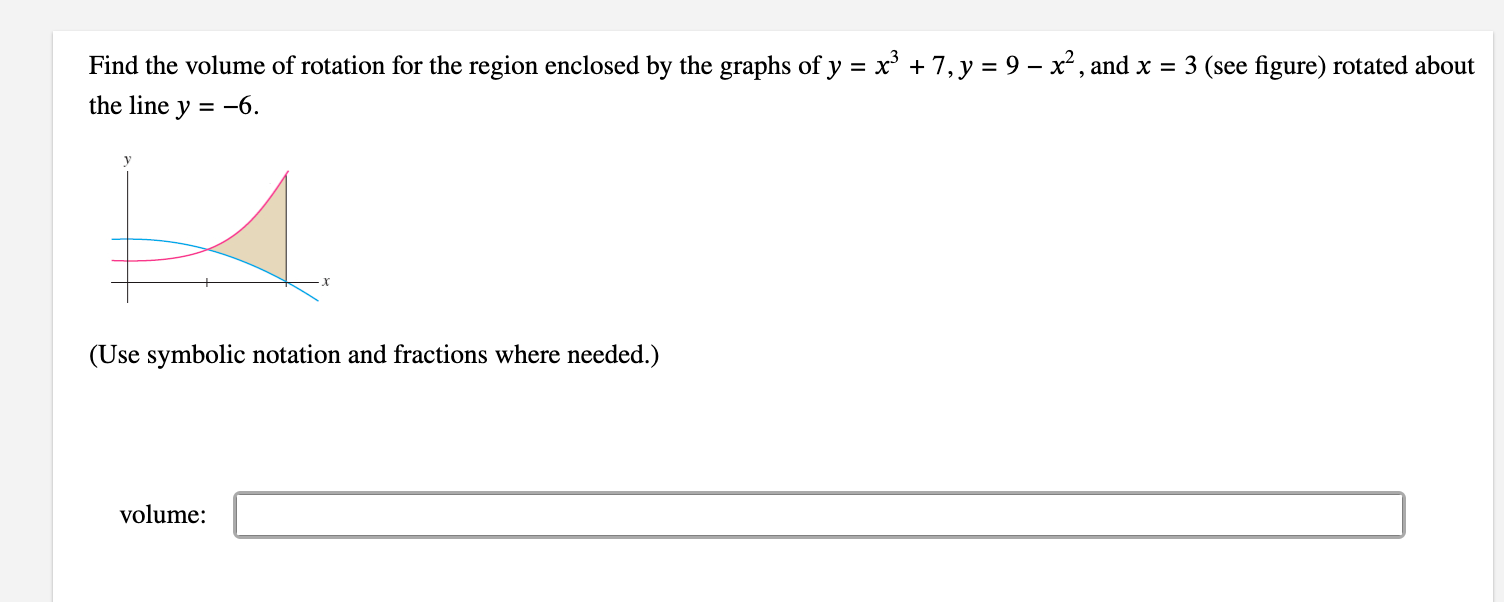 Solved Find the volume of rotation for the region enclosed | Chegg.com