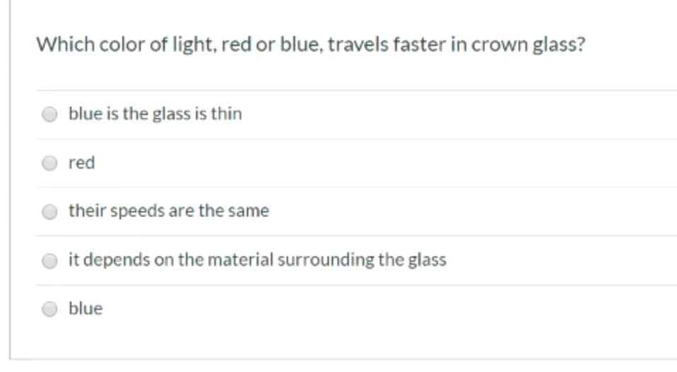 Solved: Which Color Of Light, Red Or Blue, Travels Faster | Chegg.com