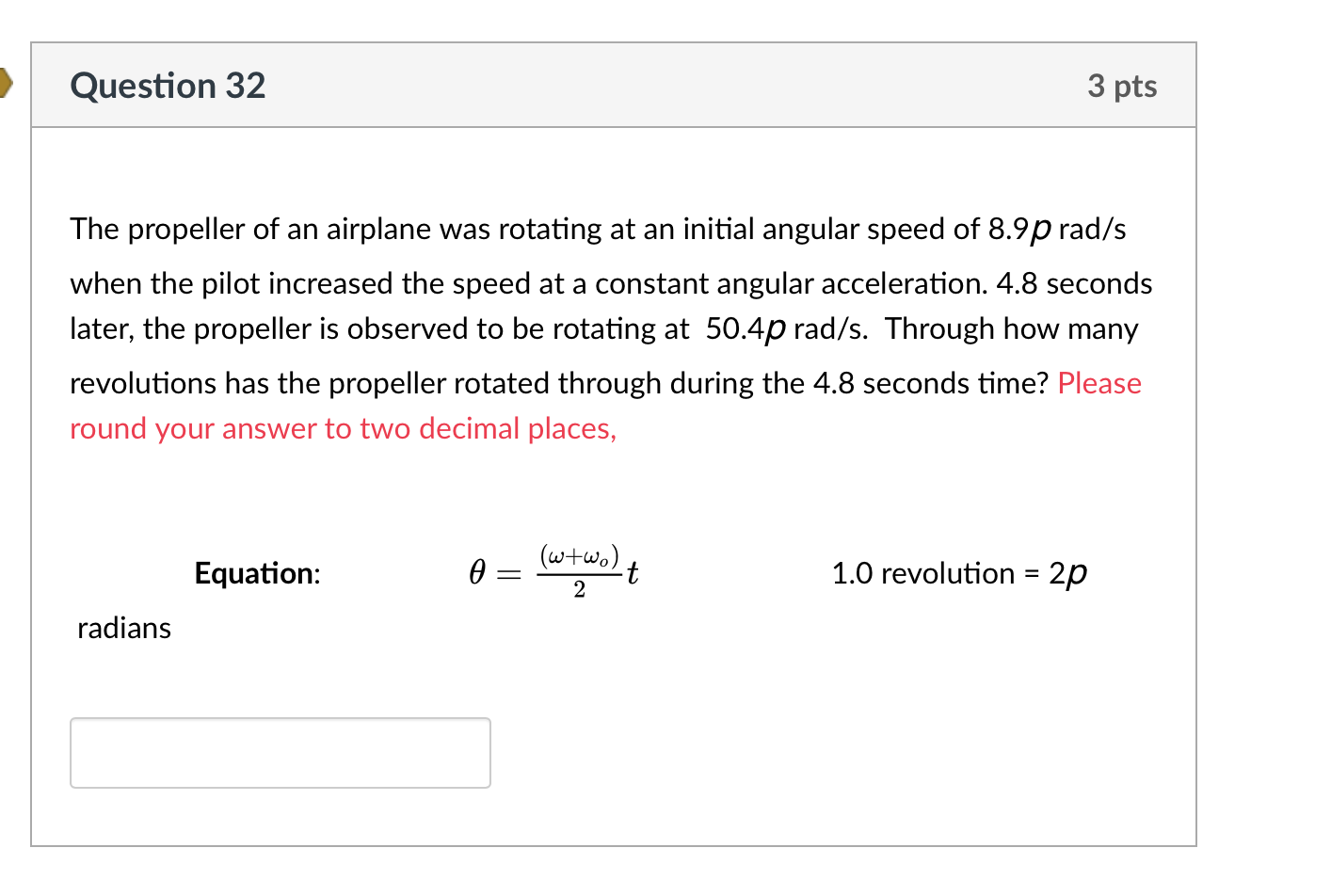 Solved The propeller of an airplane was rotating at an | Chegg.com