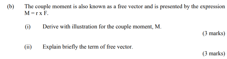 Solved (b) The Couple Moment Is Also Known As A Free Vector | Chegg.com