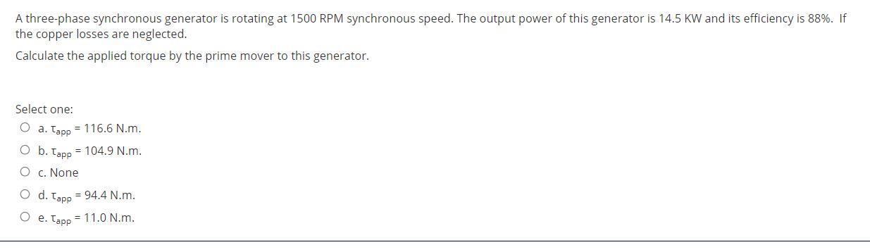 Solved A three-phase synchronous generator is rotating at | Chegg.com