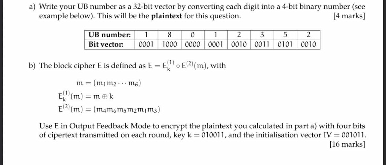 Solved A) Write Your Ub Number As A 32-bit Vector By 