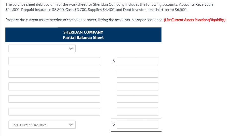 Solved The balance sheet debit column of the worksheet for