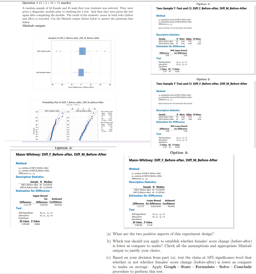 Solved Question 1 (2+3+ 10 = 15 marks) A random sample of 45 | Chegg.com