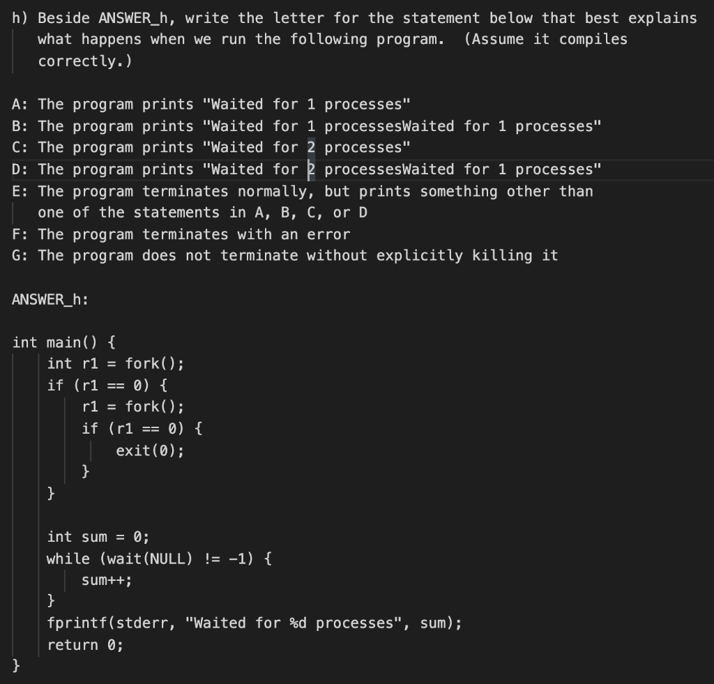 Solved H) Beside ANSWER_h, Write The Letter For The | Chegg.com