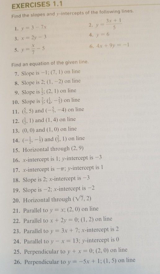 Solved Exercises 1 Find The Slopes And Y Intercepts Of The Chegg Solved Exercises 1 Find The Slopes And Y Intercepts Of The Chegg