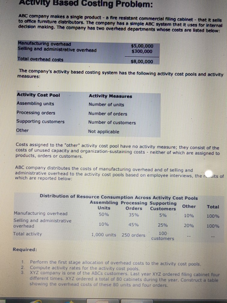 Solved Tivity Based Costing Problem Abc Company Makes A