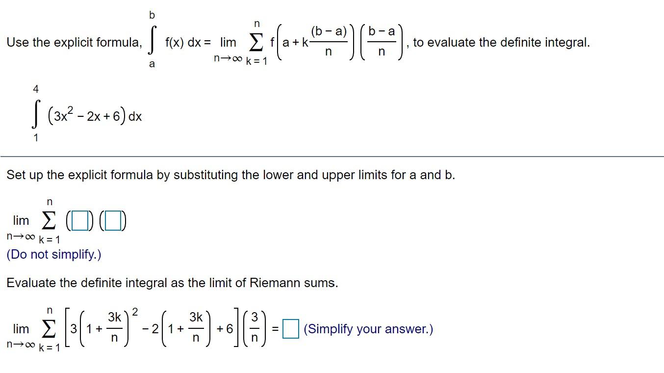 Solved B N (b- - A) B - Use The Explicit Formula, ſ F(x) Dx | Chegg.com